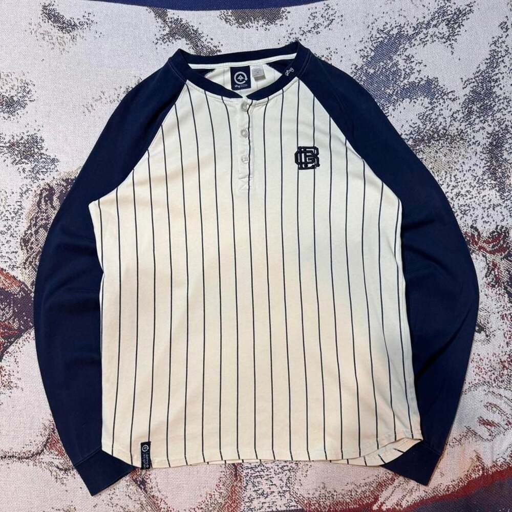 LRG Pinstripe Baseball Long Sleeve Henley Shirt